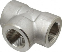 Merit Brass - 1-1/4" Grade 304/304L Stainless Steel Pipe Tee - FNPT x FNPT x FNPT End Connections, 3,000 psi - Industrial Tool & Supply
