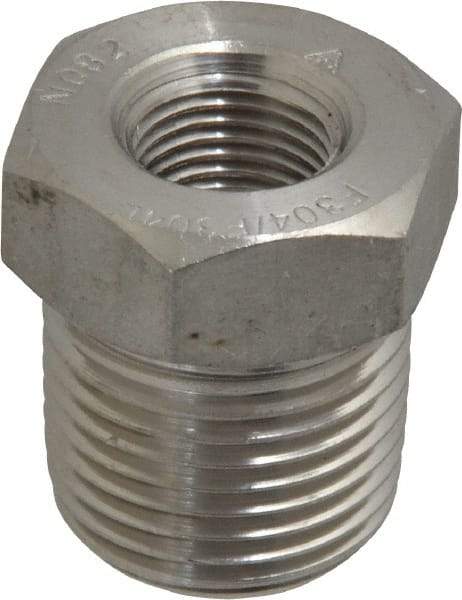 Merit Brass - 3/8 x 1/8" Grade 304/304L Stainless Steel Pipe Hex Bushing - MNPT x FNPT End Connections, 3,000 psi - Industrial Tool & Supply
