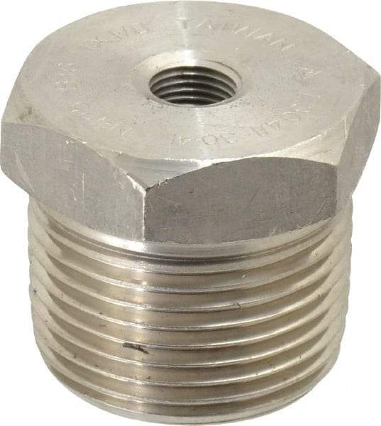 Merit Brass - 1 x 1/8" Grade 304/304L Stainless Steel Pipe Hex Bushing - MNPT x FNPT End Connections, 3,000 psi - Industrial Tool & Supply
