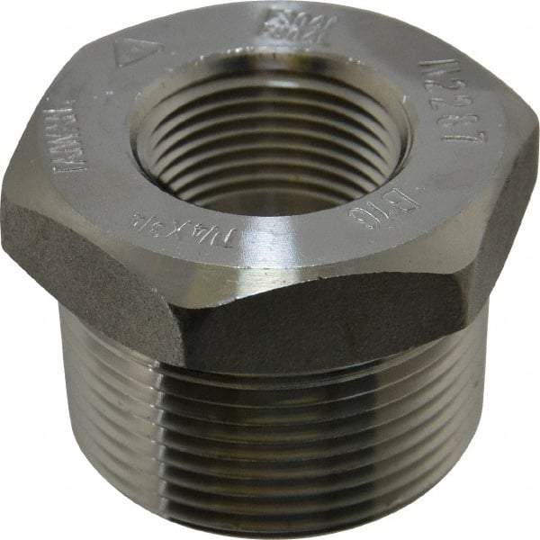 Merit Brass - 1-1/4 x 3/4" Grade 304/304L Stainless Steel Pipe Hex Bushing - MNPT x FNPT End Connections, 3,000 psi - Industrial Tool & Supply