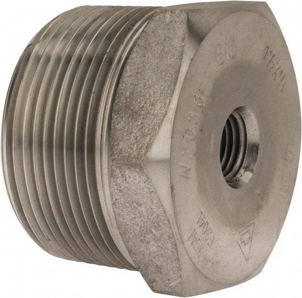 Merit Brass - 1-1/2 x 1/4" Grade 304/304L Stainless Steel Pipe Hex Bushing - MNPT x FNPT End Connections, 3,000 psi - Industrial Tool & Supply