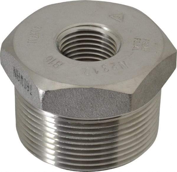 Merit Brass - 1-1/2 x 1/2" Grade 304/304L Stainless Steel Pipe Hex Bushing - MNPT x FNPT End Connections, 3,000 psi - Industrial Tool & Supply