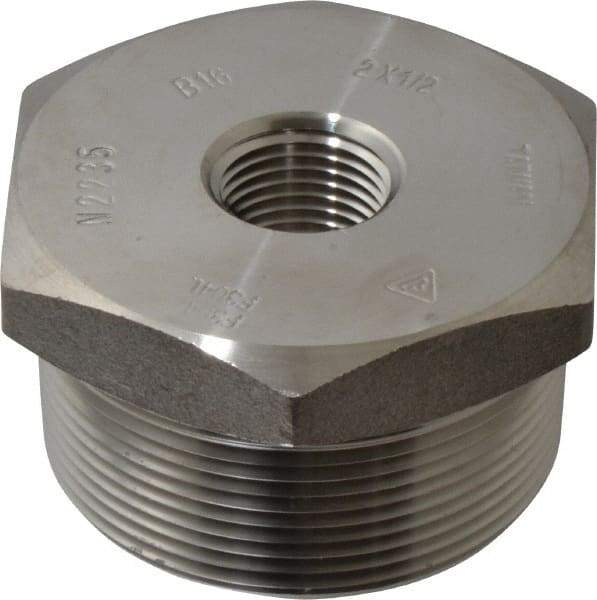 Merit Brass - 2 x 1/2" Grade 304/304L Stainless Steel Pipe Hex Bushing - MNPT x FNPT End Connections, 3,000 psi - Industrial Tool & Supply