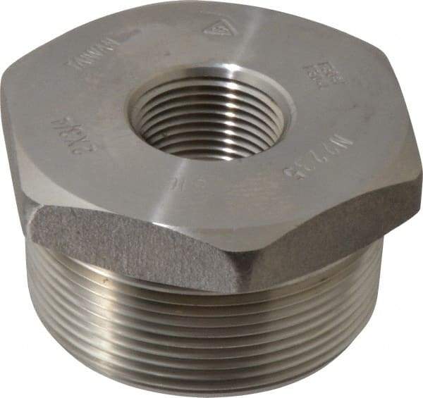 Merit Brass - 2 x 3/4" Grade 304/304L Stainless Steel Pipe Hex Bushing - MNPT x FNPT End Connections, 3,000 psi - Industrial Tool & Supply