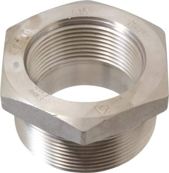 Merit Brass - 2 x 1-1/2" Grade 304/304L Stainless Steel Pipe Hex Bushing - MNPT x FNPT End Connections, 3,000 psi - Industrial Tool & Supply