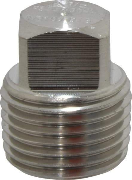 Merit Brass - 1/2" Grade 304/304L Stainless Steel Pipe Square Head Plug - MNPT End Connections, 3,000 psi - Industrial Tool & Supply
