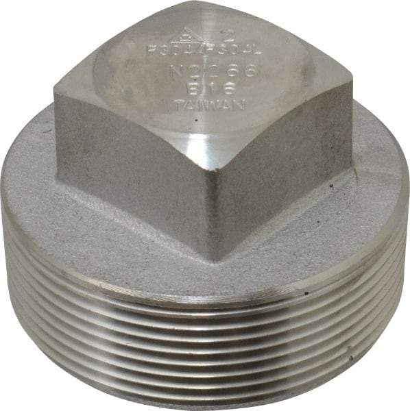 Merit Brass - 2" Grade 304/304L Stainless Steel Pipe Square Head Plug - MNPT End Connections, 3,000 psi - Industrial Tool & Supply