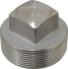 Merit Brass - 2" Grade 304/304L Stainless Steel Pipe Square Head Plug - MNPT End Connections, 3,000 psi - Industrial Tool & Supply