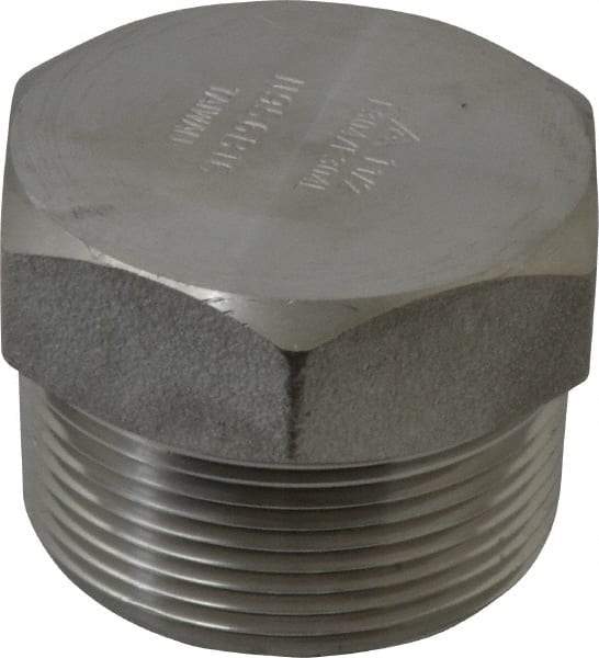 Merit Brass - 1-1/2" Grade 304/304L Stainless Steel Pipe Hex Head Plug - MNPT End Connections, 3,000 psi - Industrial Tool & Supply