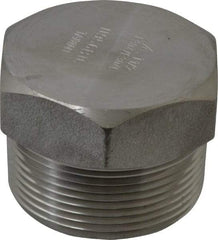 Merit Brass - 1-1/2" Grade 304/304L Stainless Steel Pipe Hex Head Plug - MNPT End Connections, 3,000 psi - Industrial Tool & Supply