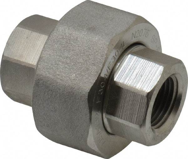 Merit Brass - 3/8" Grade 304/304L Stainless Steel Pipe Union - FNPT x FNPT End Connections, 3,000 psi - Industrial Tool & Supply
