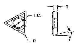 Everede Tool - TPGH231 Grade CS2 Carbide Boring Insert - Uncoated, 60° Triangle, 11° Relief Angle, 1/4" Inscr Circle, 3/32" Thick, 1/32" Corner Radius - Industrial Tool & Supply