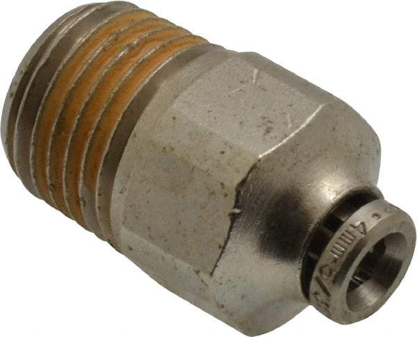 Norgren - 4mm Outside Diam, 1/4 BSPT, Nickel Plated Brass Push-to-Connect Tube Male Connector - 260 Max psi, Tube to Male BSPT Connection, Nitrile O-Ring - Industrial Tool & Supply