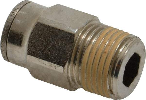 Norgren - 14mm Outside Diam, 1/2 BSPT, Nickel Plated Brass Push-to-Connect Tube Male Connector - 260 Max psi, Tube to Male BSPT Connection, Nitrile O-Ring - Industrial Tool & Supply