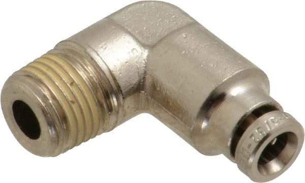Norgren - 4mm Outside Diam, 1/8 BSPT, Nickel Plated Brass Push-to-Connect Tube Male Elbow - 260 Max psi, Tube to Male BSPT Connection, Nitrile O-Ring - Industrial Tool & Supply
