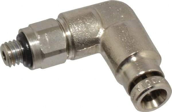Norgren - 4mm Outside Diam, M5x0.8 Metric, Nickel Plated Brass Push-to-Connect Tube Male Swivel Elbow - 260 Max psi, Tube to Metric Thread Connection, Nitrile O-Ring - Industrial Tool & Supply