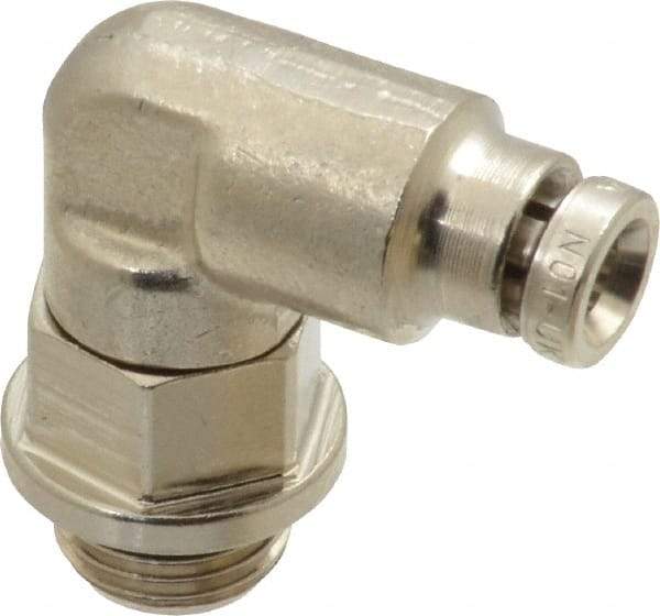 Norgren - 4mm Outside Diam, 1/8 BSPP, Nickel Plated Brass Push-to-Connect Tube Male Swivel Elbow - 260 Max psi, Tube to Male BSPP Connection, Nitrile O-Ring - Industrial Tool & Supply