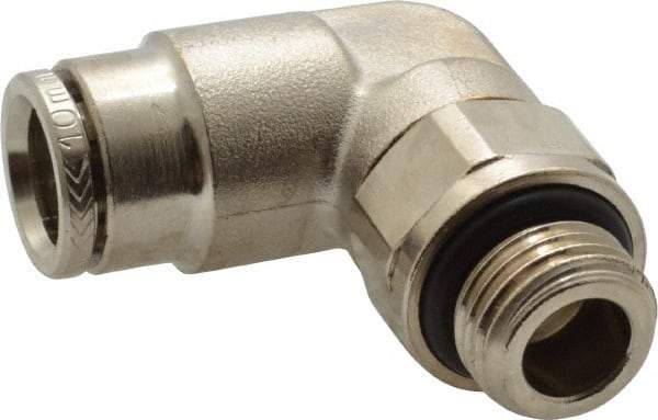 Norgren - 10mm Outside Diam, 1/4 BSPP, Nickel Plated Brass Push-to-Connect Tube Male Swivel Elbow - 260 Max psi, Tube to Male BSPP Connection, Nitrile O-Ring - Industrial Tool & Supply