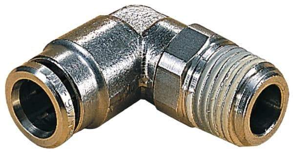 Norgren - 14mm Outside Diam, 3/8 BSPT, Nickel Plated Brass Push-to-Connect Tube Male Swivel Elbow - 260 Max psi, Tube to Male BSPT Connection, Nitrile O-Ring - Industrial Tool & Supply