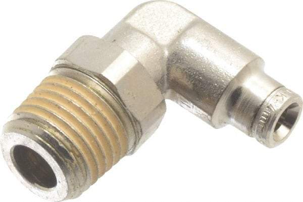 Norgren - 4mm Outside Diam, 1/4 BSPT, Nickel Plated Brass Push-to-Connect Tube Male Swivel Elbow - 260 Max psi, Tube to Male BSPT Connection, Nitrile O-Ring - Industrial Tool & Supply