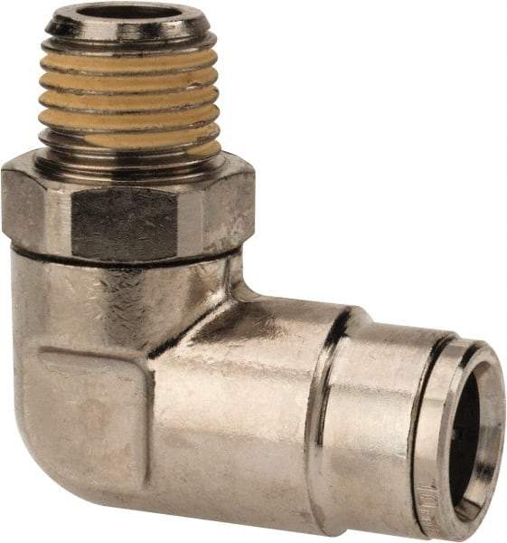Norgren - 10mm Outside Diam, 1/4 BSPT, Nickel Plated Brass Push-to-Connect Tube Male Swivel Elbow - 260 Max psi, Tube to Male BSPT Connection, Nitrile O-Ring - Industrial Tool & Supply