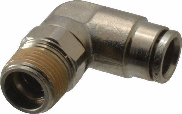 Norgren - 10mm Outside Diam, 3/8 BSPT, Nickel Plated Brass Push-to-Connect Tube Male Swivel Elbow - 260 Max psi, Tube to Male BSPT Connection, Nitrile O-Ring - Industrial Tool & Supply