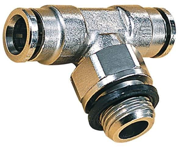 Norgren - 4mm Outside Diam, M5x0.8 Metric, Nickel Plated Brass Push-to-Connect Tube Male Swivel Branch Tee - 260 Max psi, Tube to Metric Thread Connection, Nitrile O-Ring - Industrial Tool & Supply
