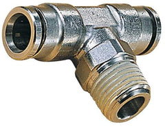 Norgren - 10mm Outside Diam, 3/8 BSPT, Nickel Plated Brass Push-to-Connect Tube Male Swivel Branch Tee - 260 Max psi, Tube to Male BSPT Connection, Nitrile O-Ring - Industrial Tool & Supply