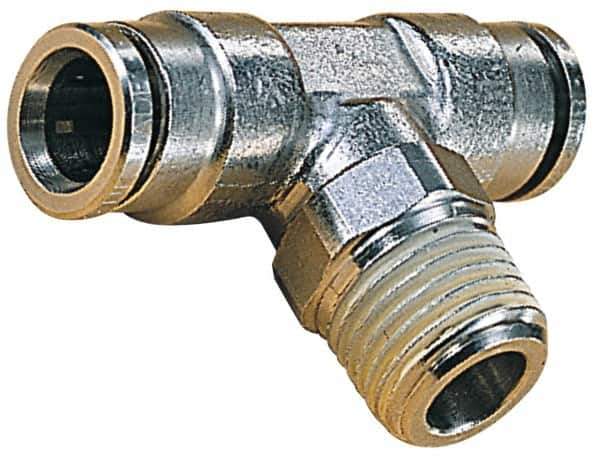 Norgren - 5mm Outside Diam, 1/8 BSPT, Nickel Plated Brass Push-to-Connect Tube Male Swivel Branch Tee - 260 Max psi, Tube to Male BSPT Connection, Nitrile O-Ring - Industrial Tool & Supply