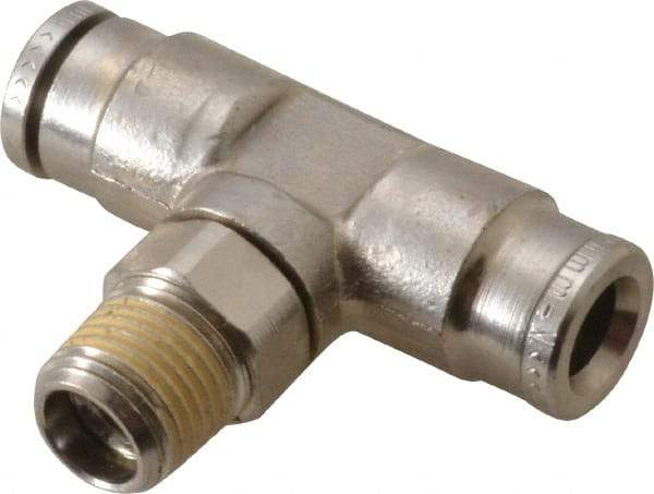 Norgren - 6mm Outside Diam, 1/8 BSPT, Nickel Plated Brass Push-to-Connect Tube Male Swivel Branch Tee - 260 Max psi, Tube to Male BSPT Connection, Nitrile O-Ring - Industrial Tool & Supply