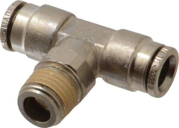 Norgren - 8mm Outside Diam, 1/4 BSPT, Nickel Plated Brass Push-to-Connect Tube Male Swivel Branch Tee - 260 Max psi, Tube to Male BSPT Connection, Nitrile O-Ring - Industrial Tool & Supply