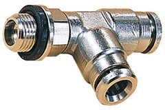Norgren - 6mm Outside Diam, 1/8 BSPP, Nickel Plated Brass Push-to-Connect Tube Male Swivel Run Tee - 260 Max psi, Tube to Male BSPP Connection, Nitrile O-Ring - Industrial Tool & Supply