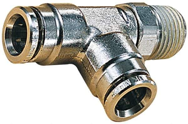 Norgren - 8mm Outside Diam, 3/8 BSPT, Nickel Plated Brass Push-to-Connect Tube Male Swivel Run Tee - 260 Max psi, Tube to Male BSPT Connection, Nitrile O-Ring - Industrial Tool & Supply