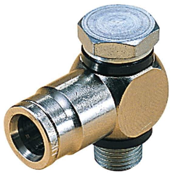 Norgren - 6mm Outside Diam, 1/4 BSPP, Nickel Plated Brass Push-to-Connect Tube Male Swivel Banjo Elbow - 260 Max psi, Tube to Male Connection, Nitrile O-Ring - Industrial Tool & Supply