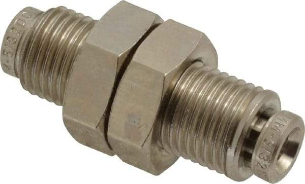 Norgren - 4mm Outside Diam, M10x1.0 Thread, Nickel Plated Brass Push-to-Connect Tube Bulkhead Union - 260 Max psi, Tube to Tube Connection, , Nitrile O-Ring - Industrial Tool & Supply