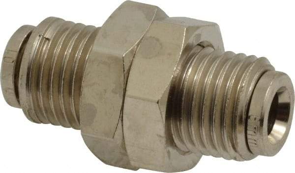 Norgren - 6mm Outside Diam, M14x1.5 Thread, Nickel Plated Brass Push-to-Connect Tube Bulkhead Union - 260 Max psi, Tube to Tube Connection, , Nitrile O-Ring - Industrial Tool & Supply