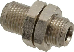 Norgren - 8mm Outside Diam, M16x1.5 Thread, Nickel Plated Brass Push-to-Connect Tube Bulkhead Union - 260 Max psi, Tube to Tube Connection, , Nitrile O-Ring - Industrial Tool & Supply