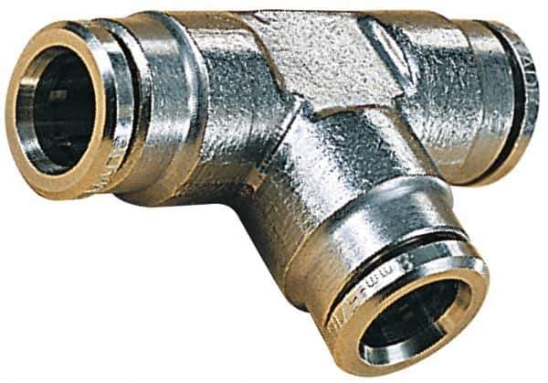 Norgren - 14mm Outside Diam, Nickel Plated Brass Push-to-Connect Tube Union Tee - 260 Max psi, Tube to Tube Connection, Nitrile O-Ring - Industrial Tool & Supply