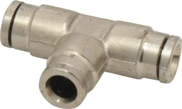 Norgren - 6mm Outside Diam, Nickel Plated Brass Push-to-Connect Tube Union Tee - 260 Max psi, Tube to Tube Connection, Nitrile O-Ring - Industrial Tool & Supply