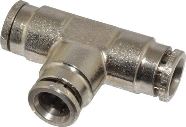 Norgren - 8mm Outside Diam, Nickel Plated Brass Push-to-Connect Tube Union Tee - 260 Max psi, Tube to Tube Connection, Nitrile O-Ring - Industrial Tool & Supply