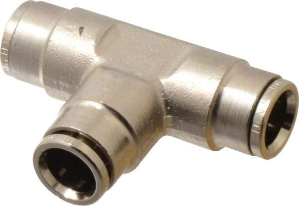 Norgren - 10mm Outside Diam, Nickel Plated Brass Push-to-Connect Tube Union Tee - 260 Max psi, Tube to Tube Connection, Nitrile O-Ring - Industrial Tool & Supply