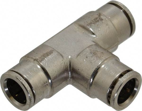 Norgren - 12mm Outside Diam, Nickel Plated Brass Push-to-Connect Tube Union Tee - 260 Max psi, Tube to Tube Connection, Nitrile O-Ring - Industrial Tool & Supply