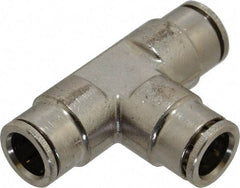 Norgren - 12mm Outside Diam, Nickel Plated Brass Push-to-Connect Tube Union Tee - 260 Max psi, Tube to Tube Connection, Nitrile O-Ring - Industrial Tool & Supply