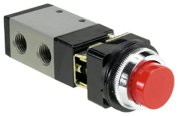 ARO/Ingersoll-Rand - 1/4" NPT Manual Mechanical Valve - 4-Way, 2 Position, Push-Button w/o Guard/Spring & 0.7 CV Rate - Industrial Tool & Supply