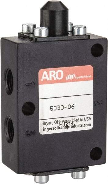 ARO/Ingersoll-Rand - 1/8" NPT Manual Mechanical Valve - 3-Way, 2 Position, Cam Stem/Spring & 0.4 CV Rate - Industrial Tool & Supply