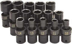 SK - 15 Piece 1/2" Drive Standard Impact Socket Set - 6 Points, 10 to 24mm, Metric Measurement Standard - Industrial Tool & Supply