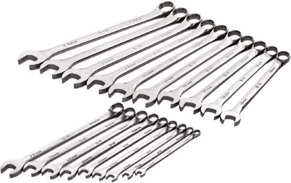 SK - 19 Piece, 6mm to 24mm, 12 Point Combination Wrench Set - Metric Measurement Standard, Full Polish Chrome Finish, Comes in Roll-Up Pouch - Industrial Tool & Supply