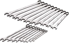 SK - 19 Piece, 6mm to 24mm, 12 Point Combination Wrench Set - Metric Measurement Standard, Full Polish Chrome Finish, Comes in Roll-Up Pouch - Industrial Tool & Supply
