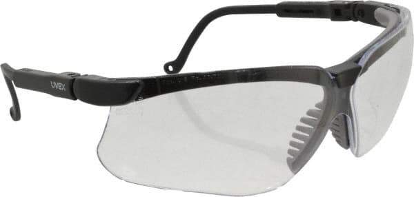 Uvex - Clear Lenses, Framed Safety Glasses - Scratch Resistant, Black Polycarbonate Frame, Adjustable Temples, Size Universal, Wrap Around - Industrial Tool & Supply