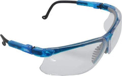 Uvex - Clear Lenses, Framed Safety Glasses - Scratch Resistant, Vapor Blue Polycarbonate Frame, Adjustable Temples, Size Universal, Wrap Around - Industrial Tool & Supply
